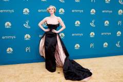 Elle Fanning channeled old Hollywood glamour in a strapless black and pink dress designed by "The Great" costume designer Sharon Long. Credit: Ringo Chiu/Reuters